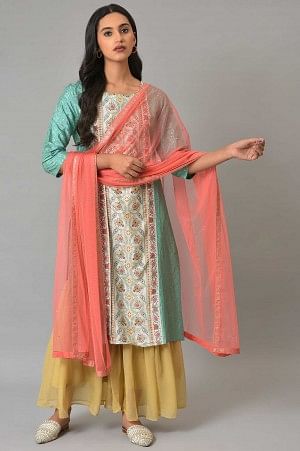 Orange Mesh Women Dupatta With Sequins