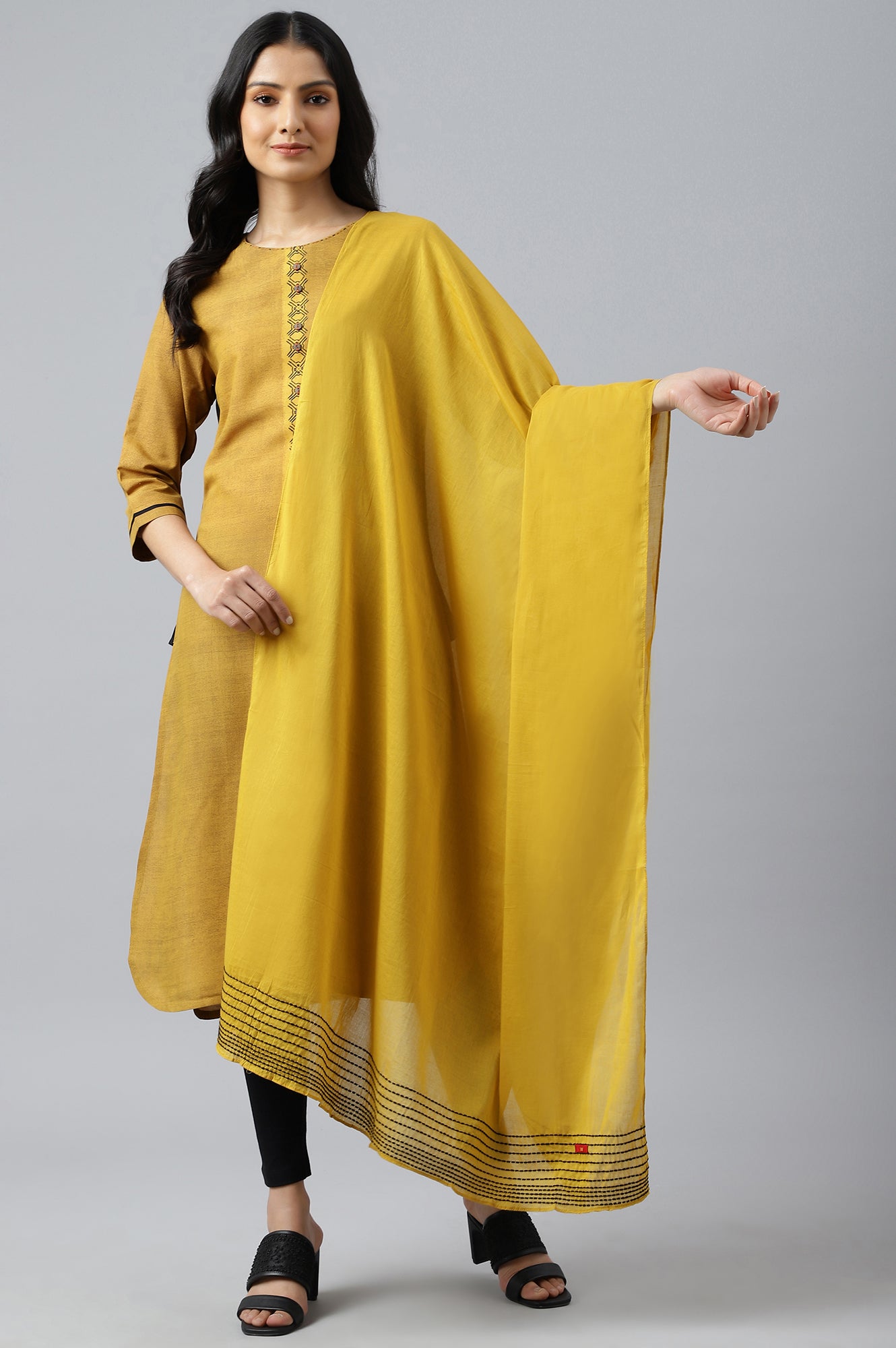 Dark Yellow Cotton Dupatta With Pinfold Border