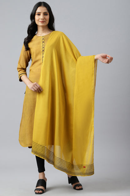 Dark Yellow Cotton Dupatta With Pinfold Border