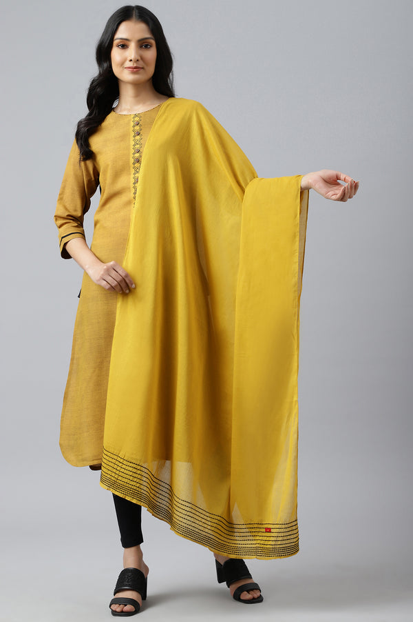 Dark Yellow Cotton Dupatta With Pinfold Border