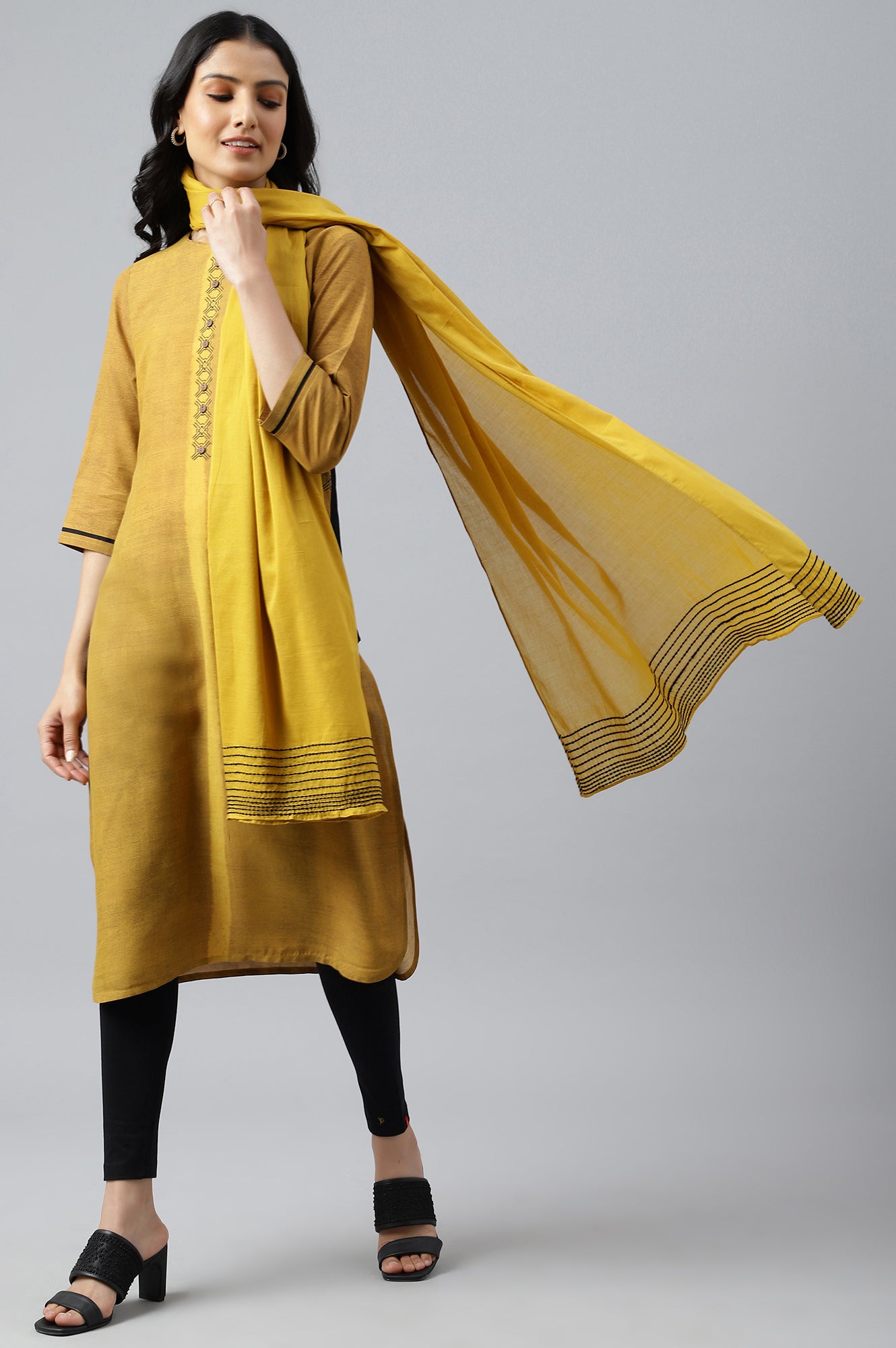 Dark Yellow Cotton Dupatta With Pinfold Border