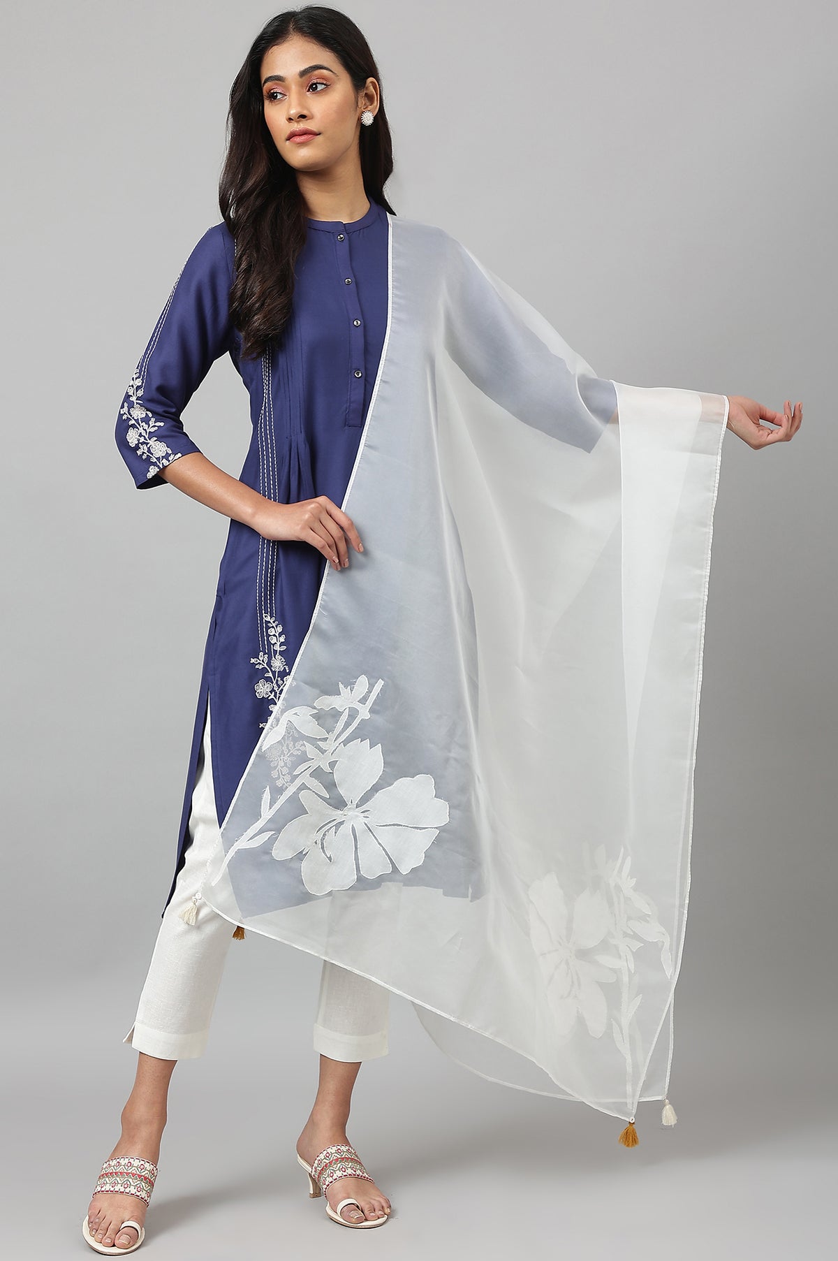 Ecru Women Organza Drape - FS