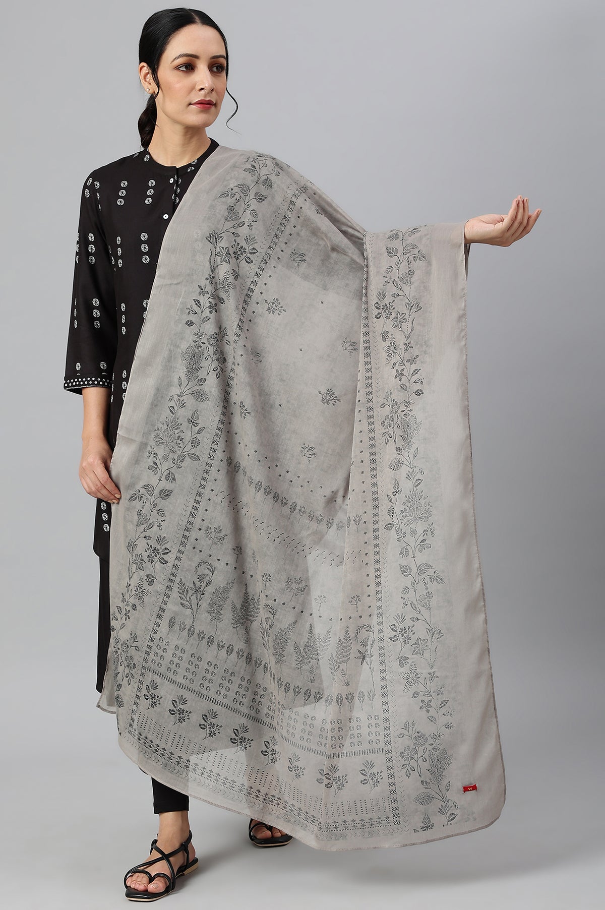 Light Grey Voile Printed Dupatta - FS