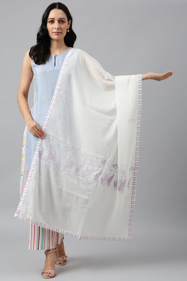 Ecru Women Voile Embroidered Dupatta