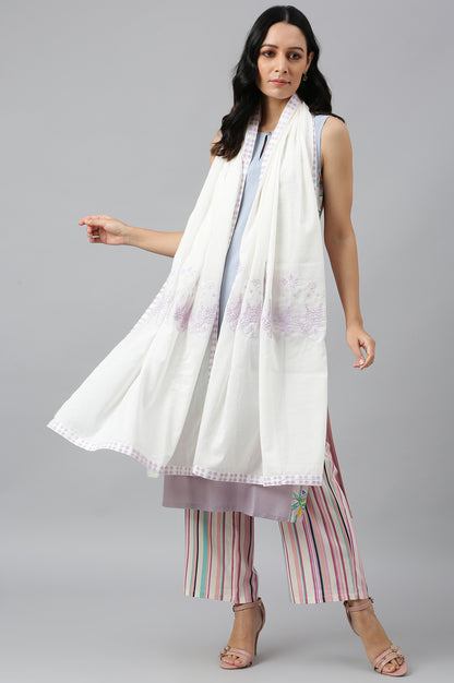 Ecru Women Voile Embroidered Dupatta