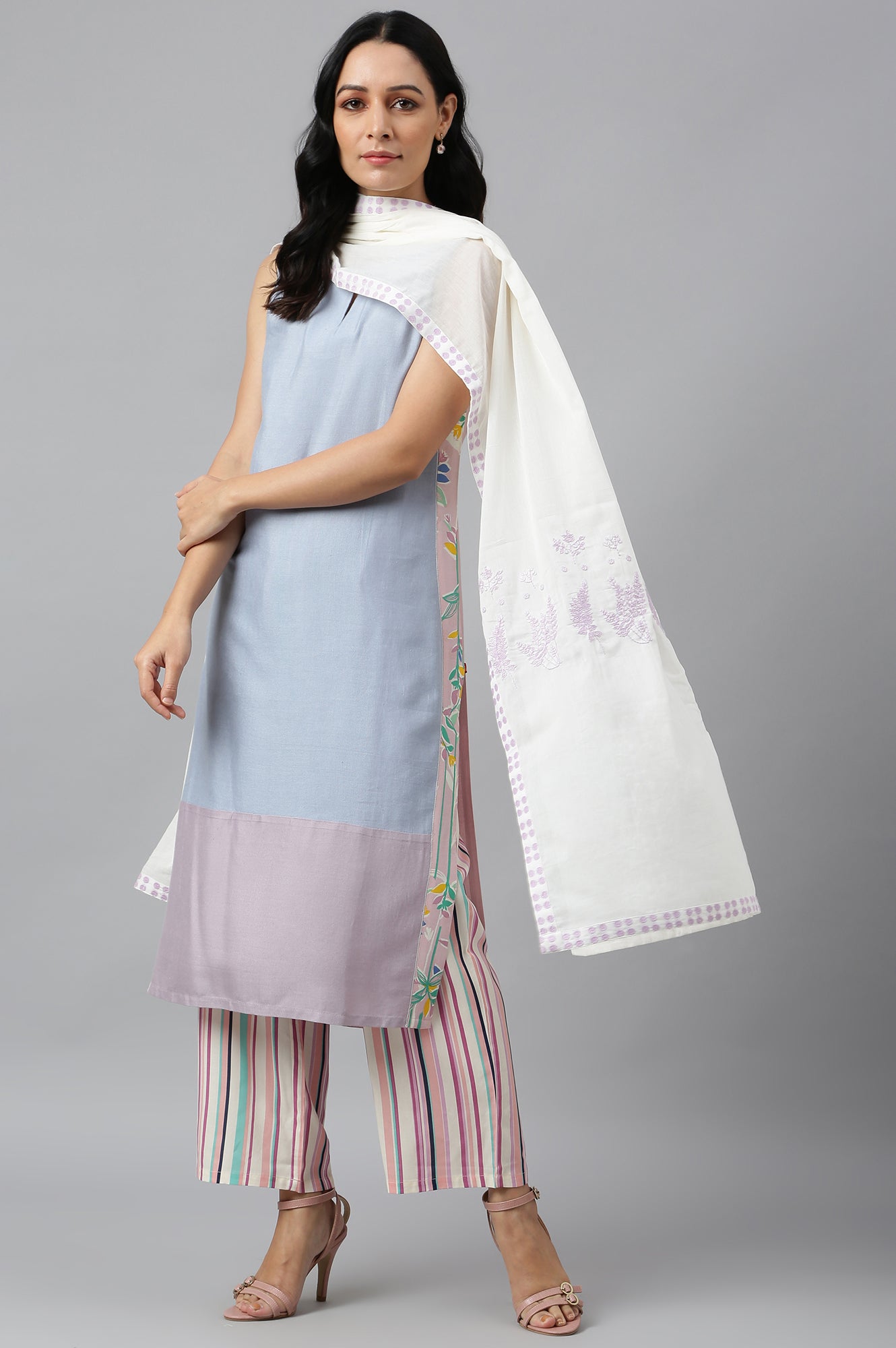 Ecru Women Voile Embroidered Dupatta