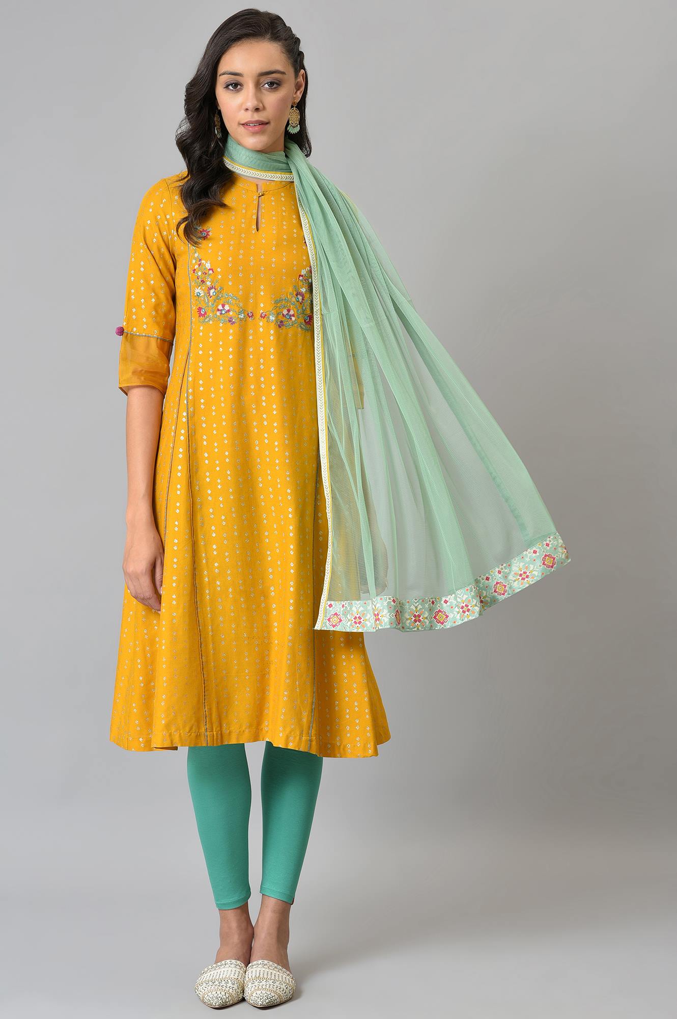 Mint Green Mesh Dupatta With Printed Border