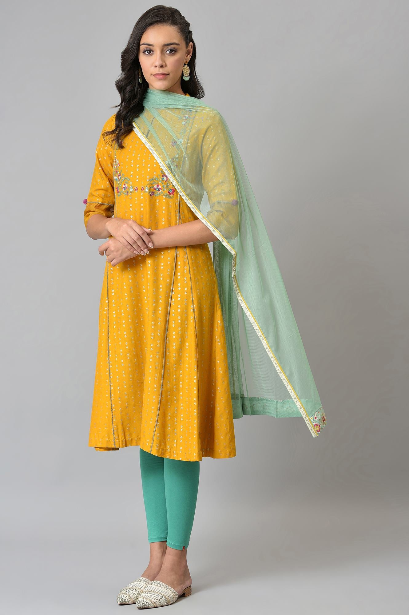 Mint Green Mesh Dupatta With Printed Border