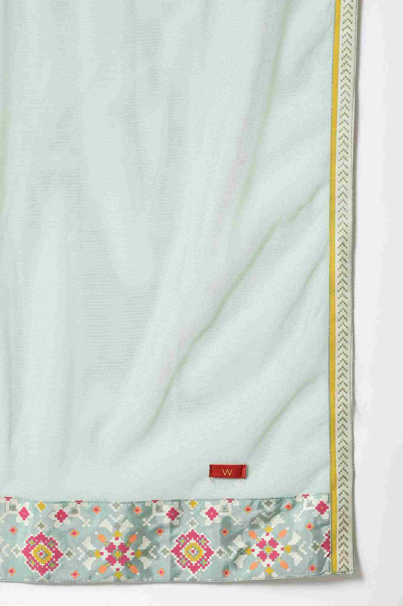 Mint Green Mesh Dupatta With Printed Border