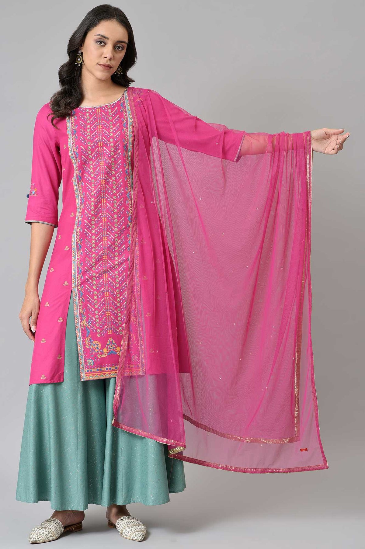 Rust Orange Mesh Dupatta With Sequins - FS