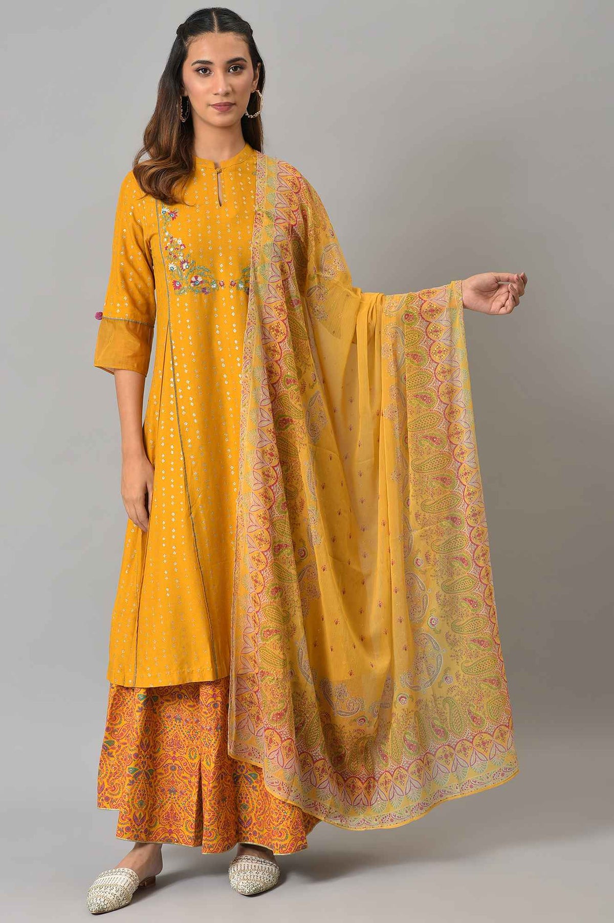 Light Yellow Chiffon Floral Print Dupatta - FS