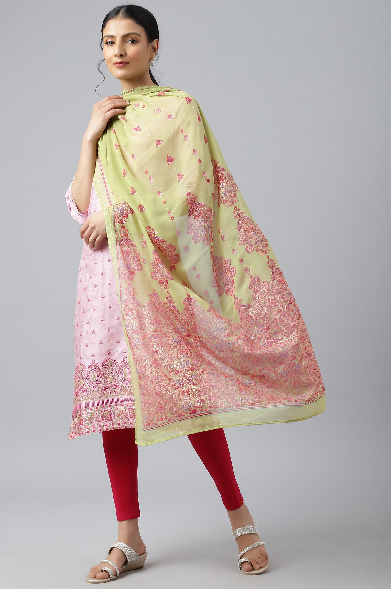 Green Chiffon Floral Print Dupatta