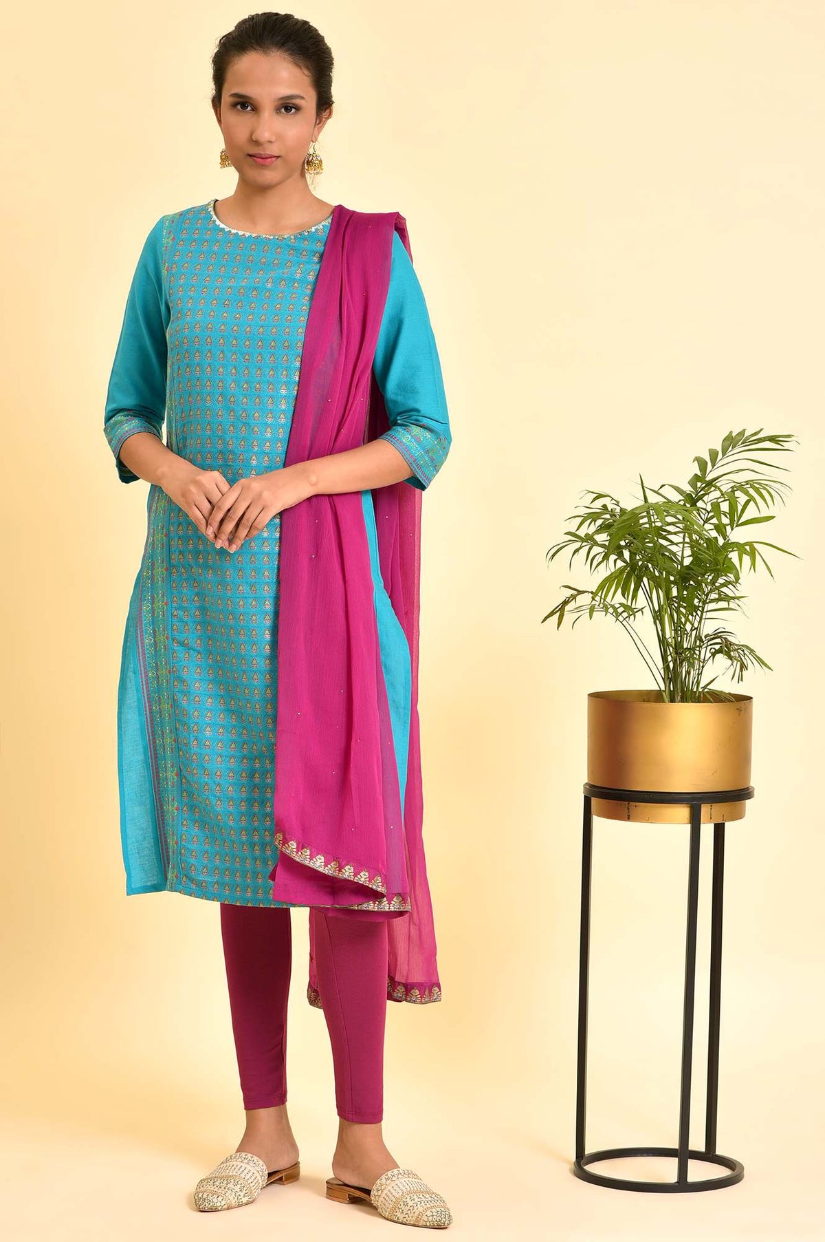 Purple Crinckled Chiffon Dupatta With Mukaish - FS