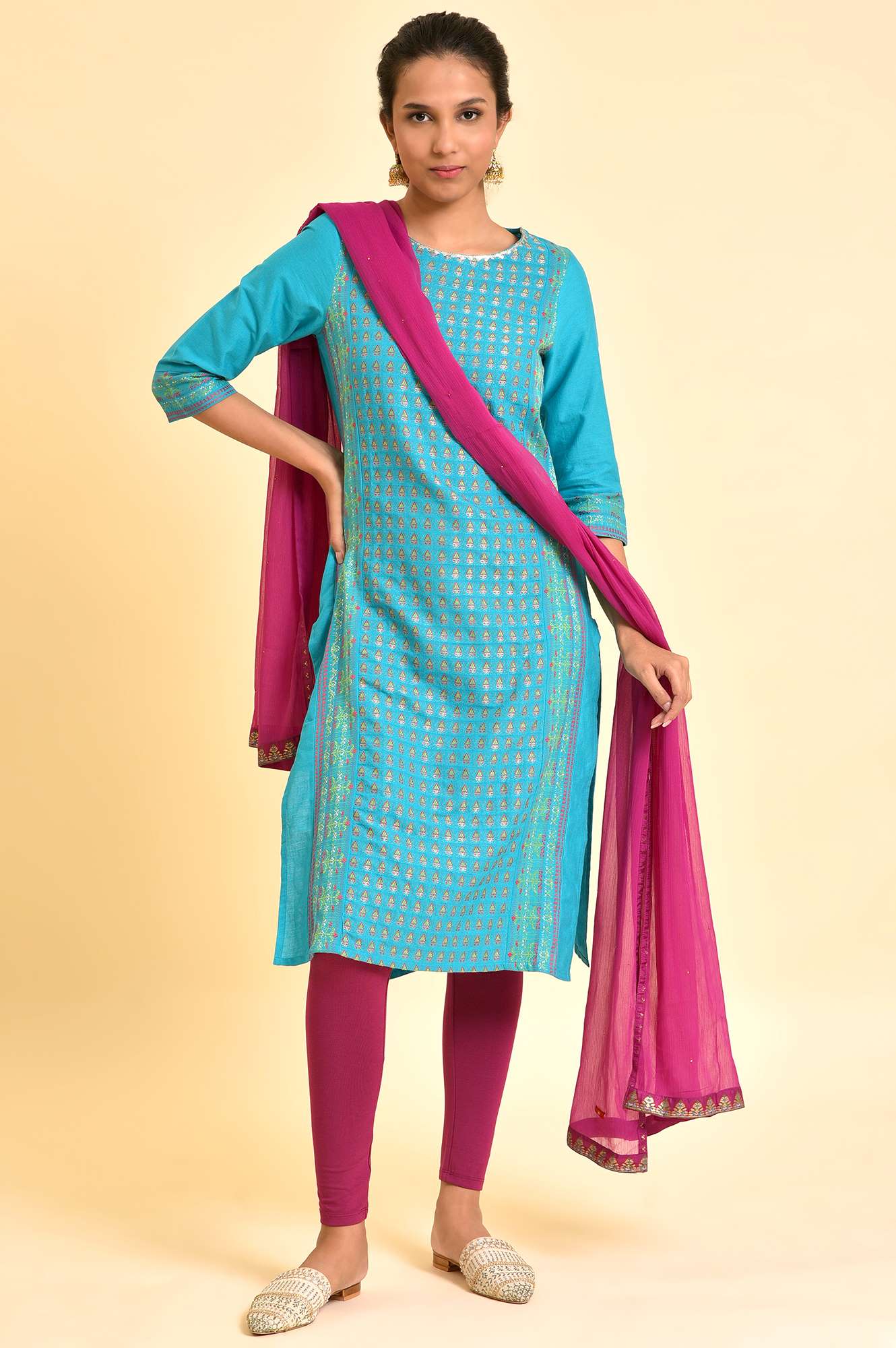 Purple Crinckled Chiffon Dupatta With Mukaish