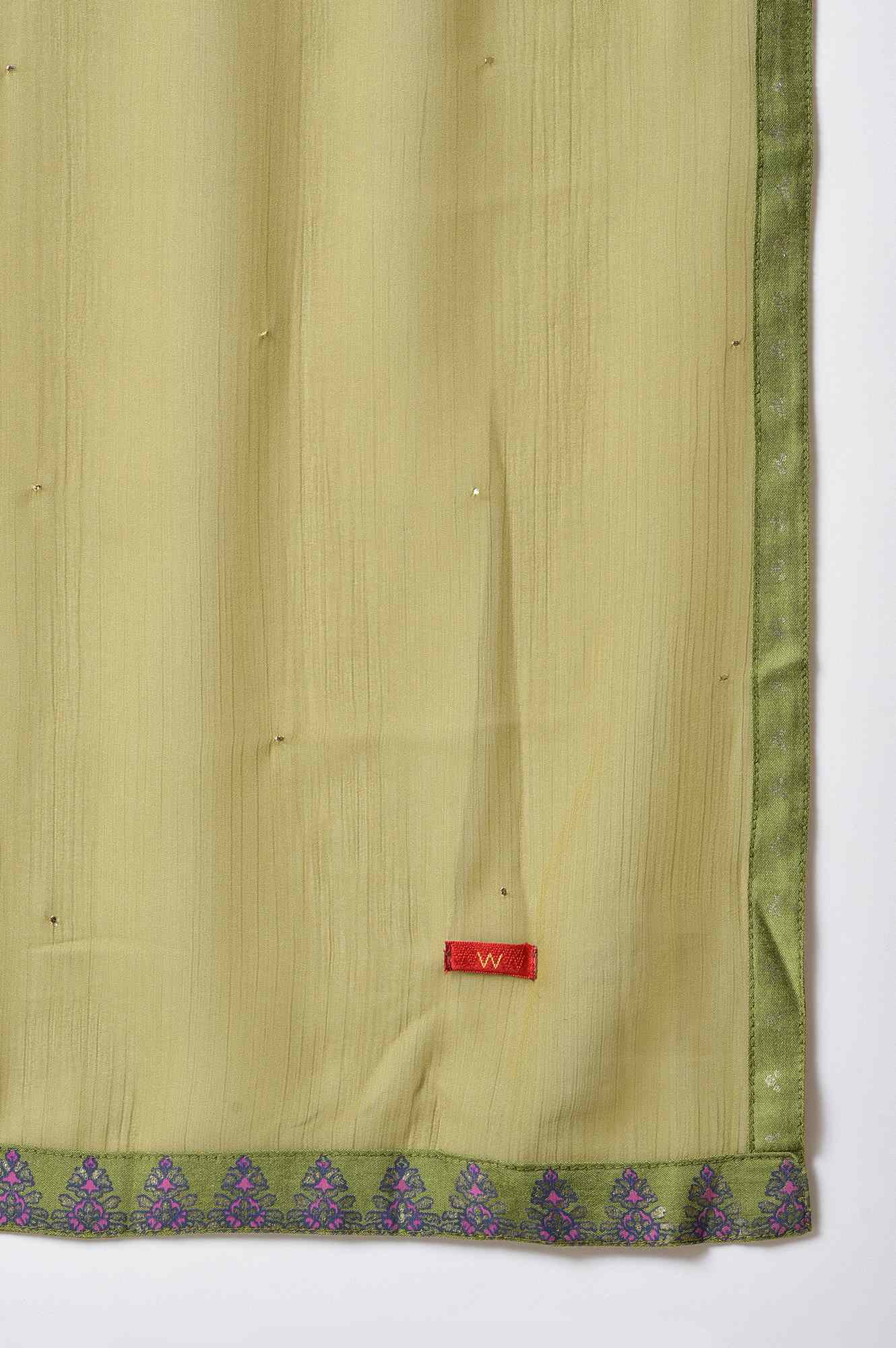 Olive Green Crinckled Chiffon Dupatta With Mukaish