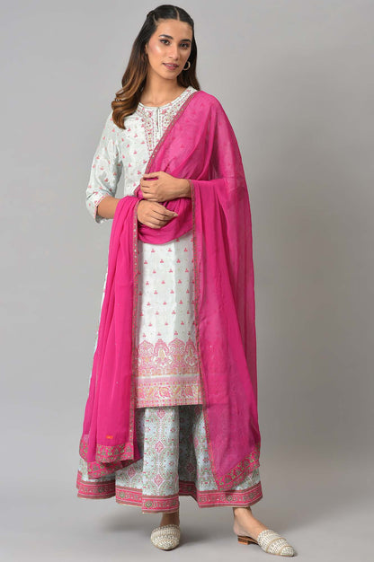 Dark Pink Crinckled Chiffon Dupatta With Mukaish