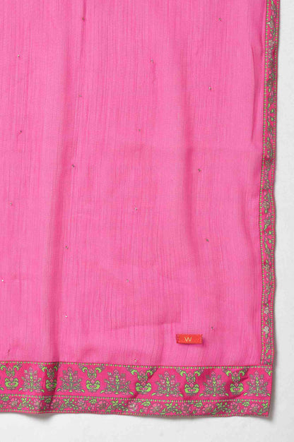 Dark Pink Crinckled Chiffon Dupatta With Mukaish