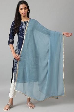 Blue Crinckled Chiffon Dupatta With Mukaish - FS