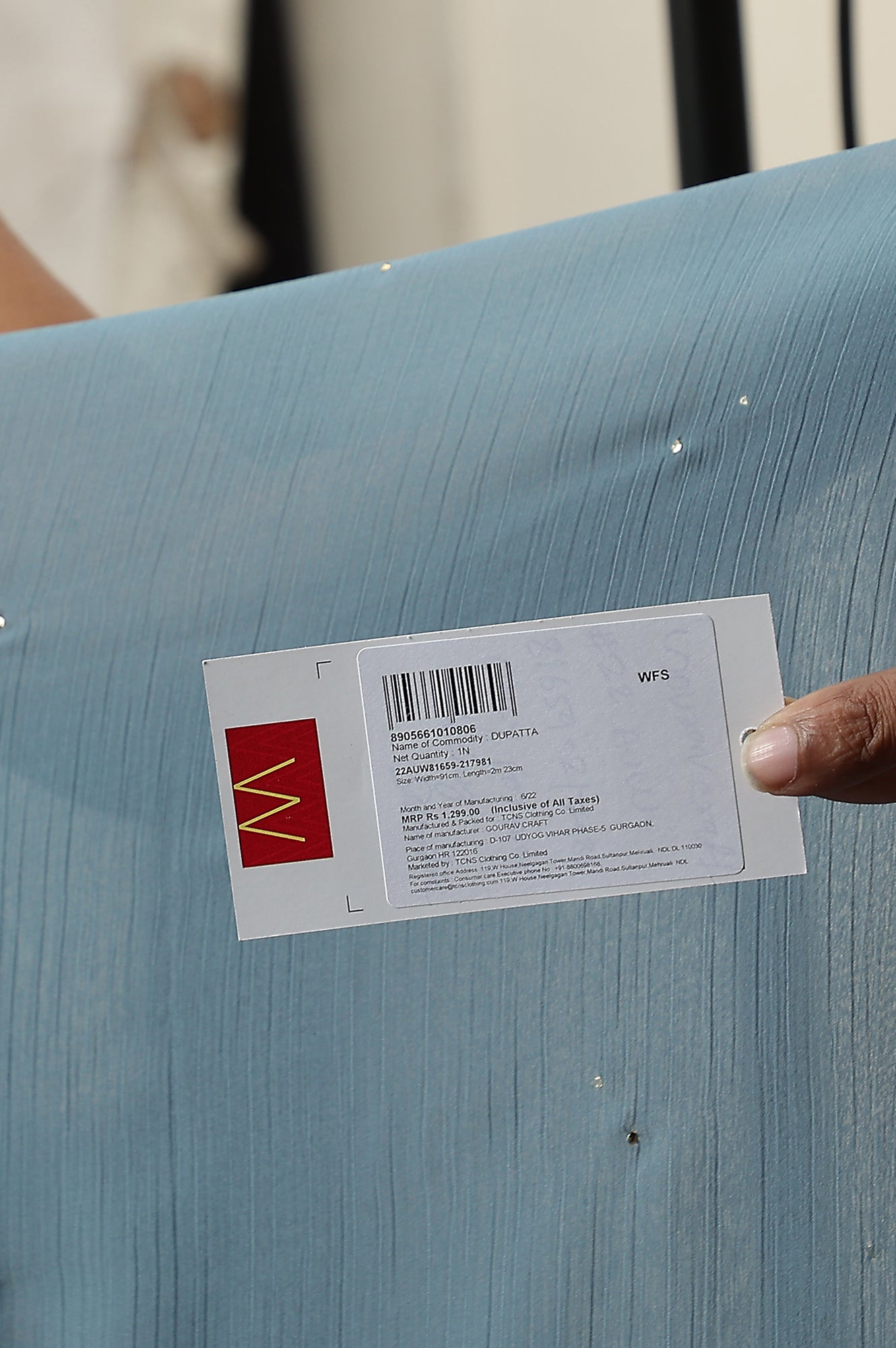 Blue Crinckled Chiffon Dupatta With Mukaish