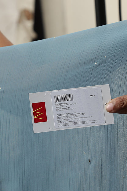 Blue Crinckled Chiffon Dupatta With Mukaish