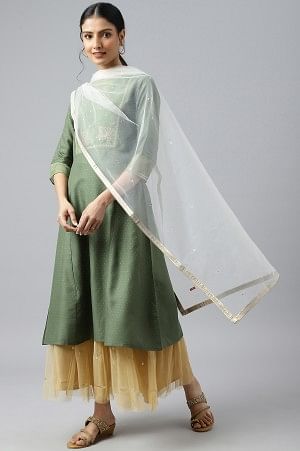 Ecru Mesh Dupatta With Sequins