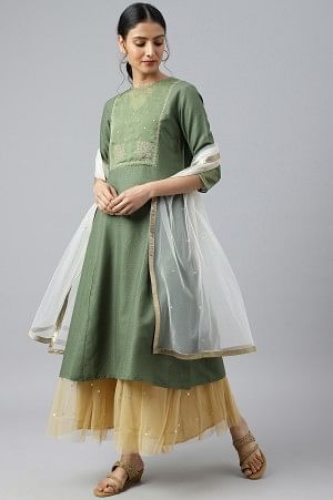 Ecru Mesh Dupatta With Sequins