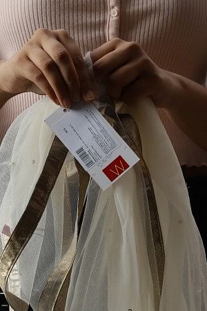 Ecru Mesh Dupatta With Sequins