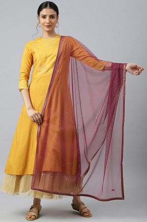 Dark Purple Mesh Dupatta With Sequins