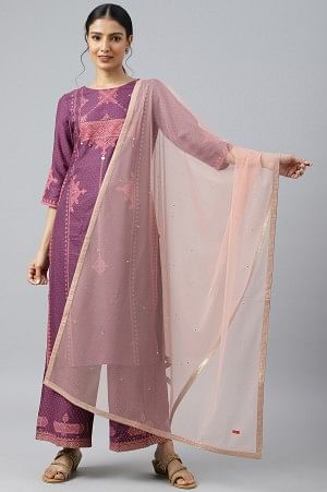 Light Pink Mesh Dupatta With Sequins - FS