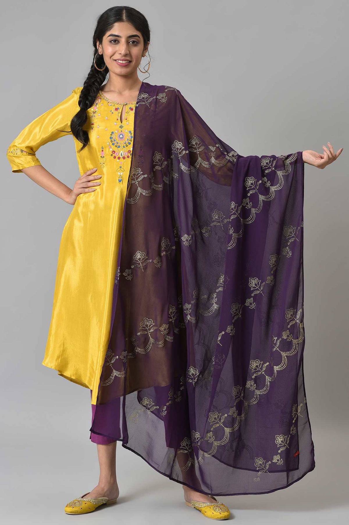 Deep Purple Grainy Georgette Mukaish Dupatta - FS