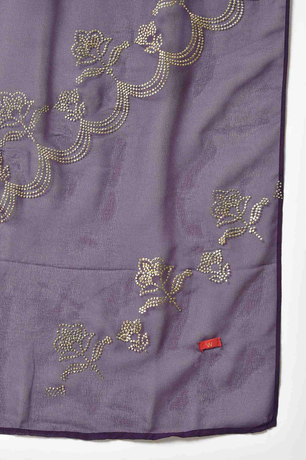Deep Purple Grainy Georgette Mukaish Dupatta