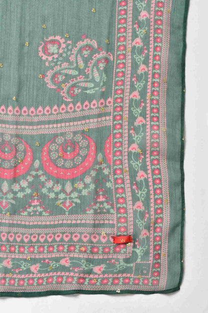 Green Floral Printed Chiffon Dupatta