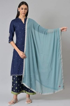 Blue Chiffon Dupatta With Printed Border - FS