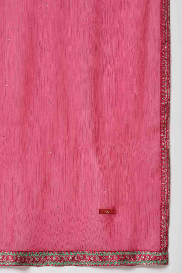 Pink Chiffon Dupatta With Printed Border