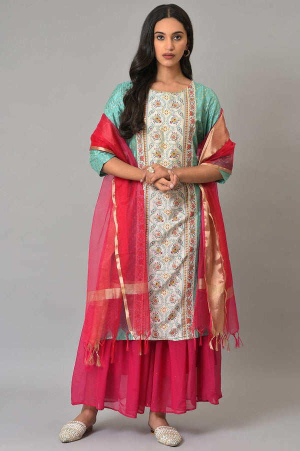 Dark Pink Zari Woven Organza Dupatta