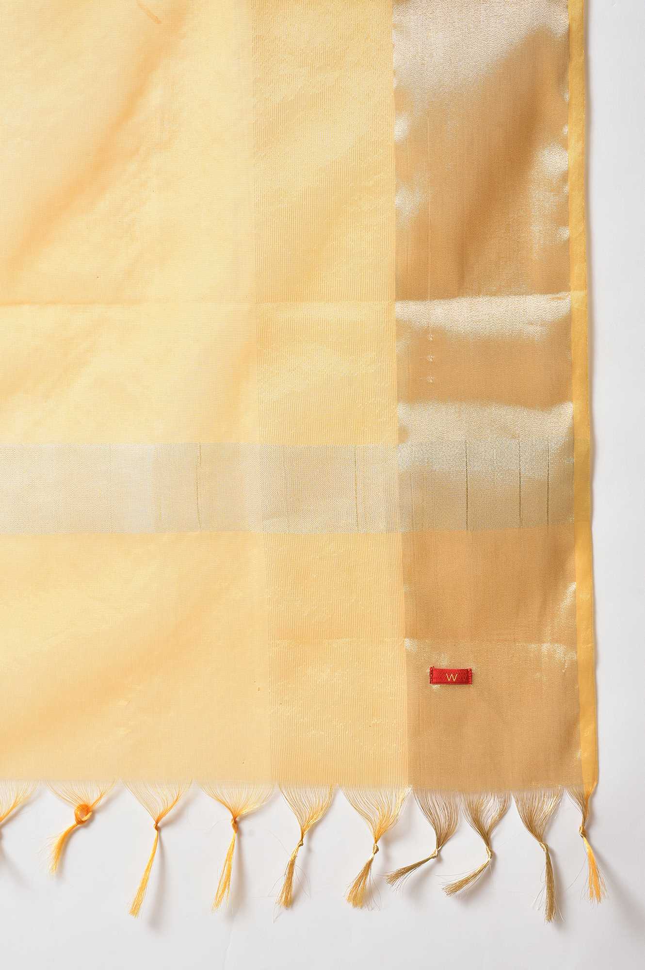 Mustard Organza Drape With Zari Woven Border Detail