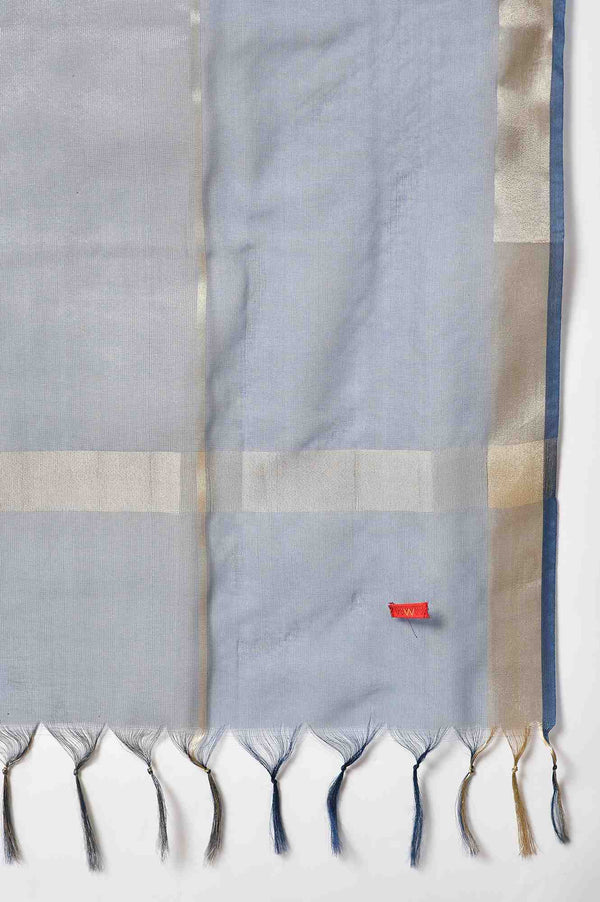 Navy Blue Organza Dupatta With Zari Woven