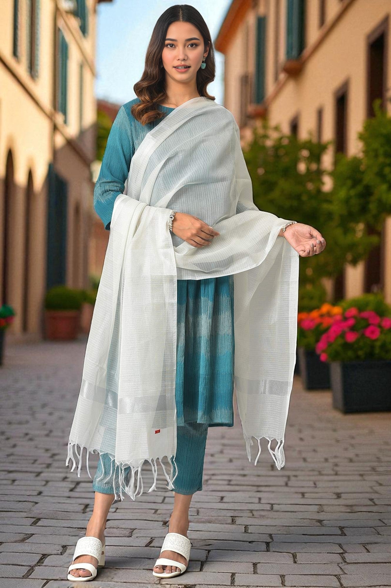 Silver Solid Kota Dupatta