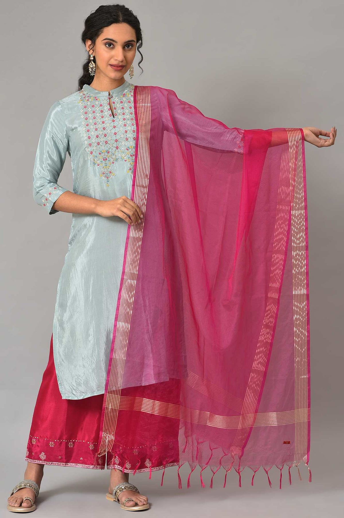 Dark Pink Organza Dupatta - FS