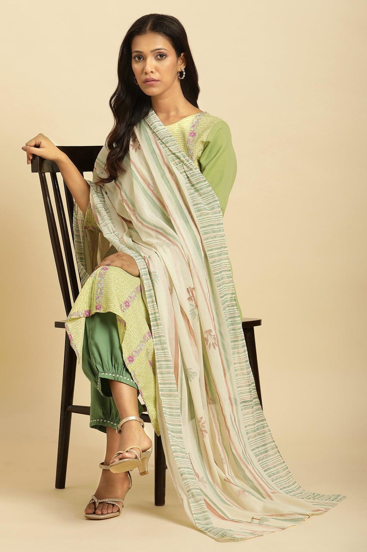 Off White Striped Printed Dupatta - WFS