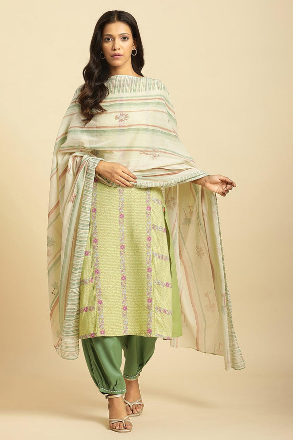 Off White Striped Printed Dupatta