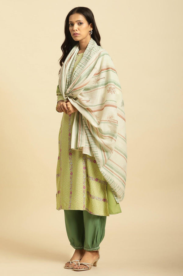Off White Striped Printed Dupatta