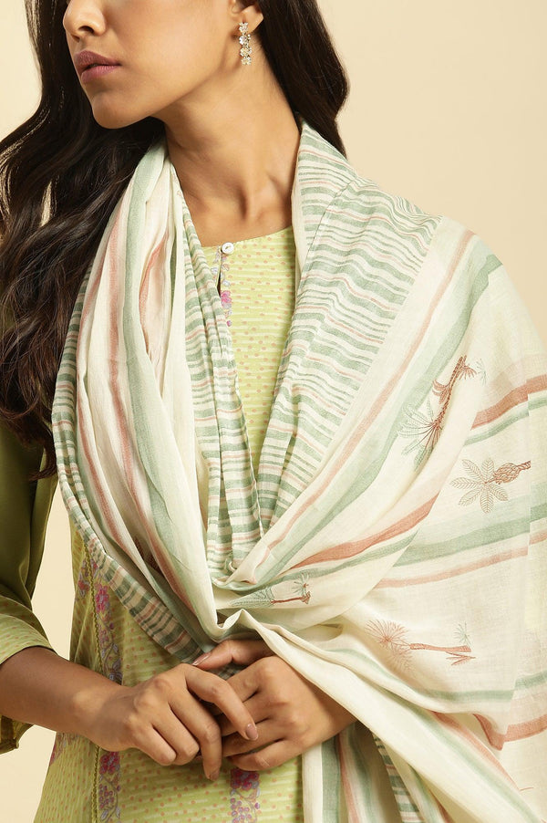 Off White Striped Printed Dupatta