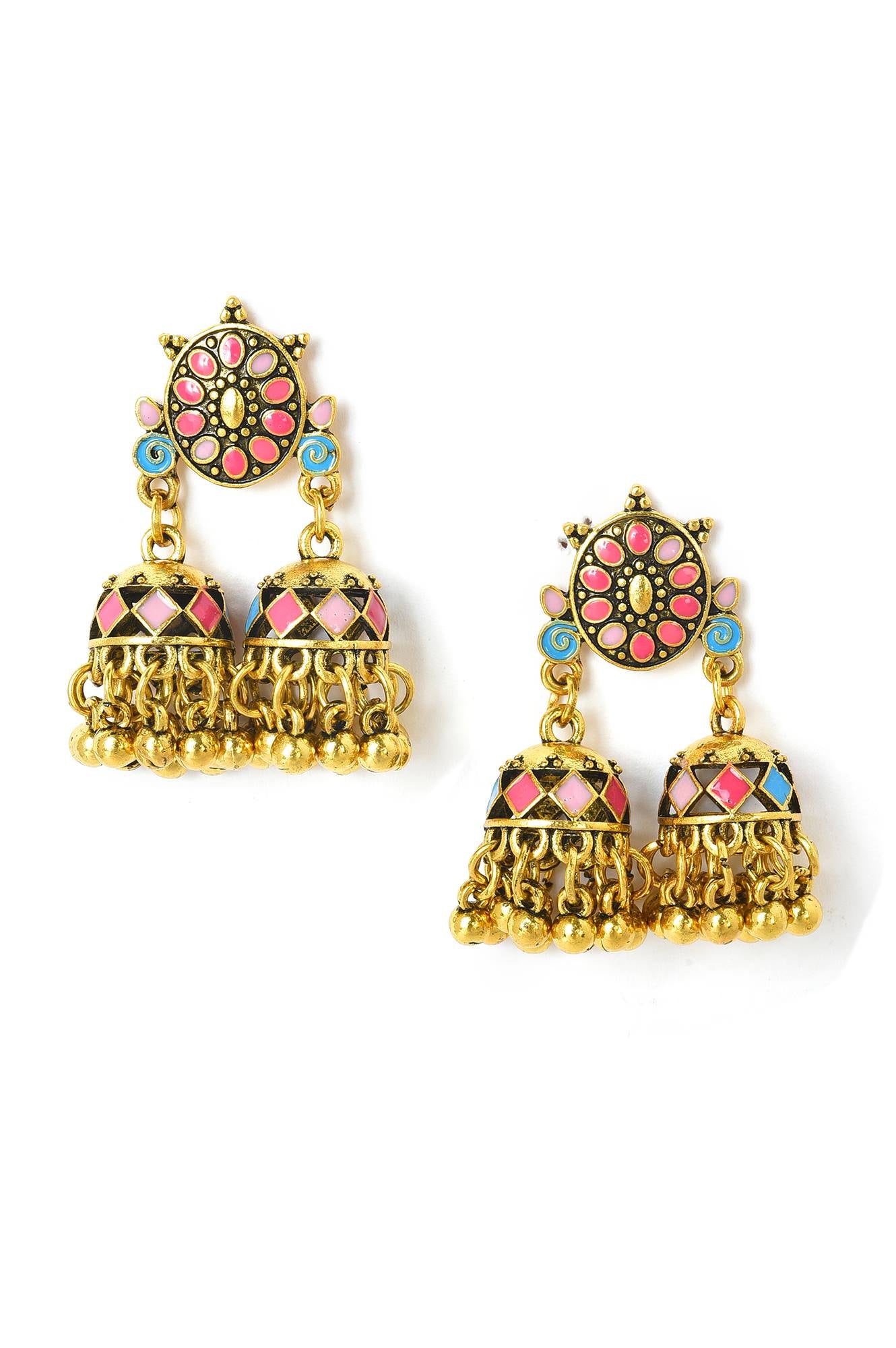 Multi Coloured Enamelled Jhumkas