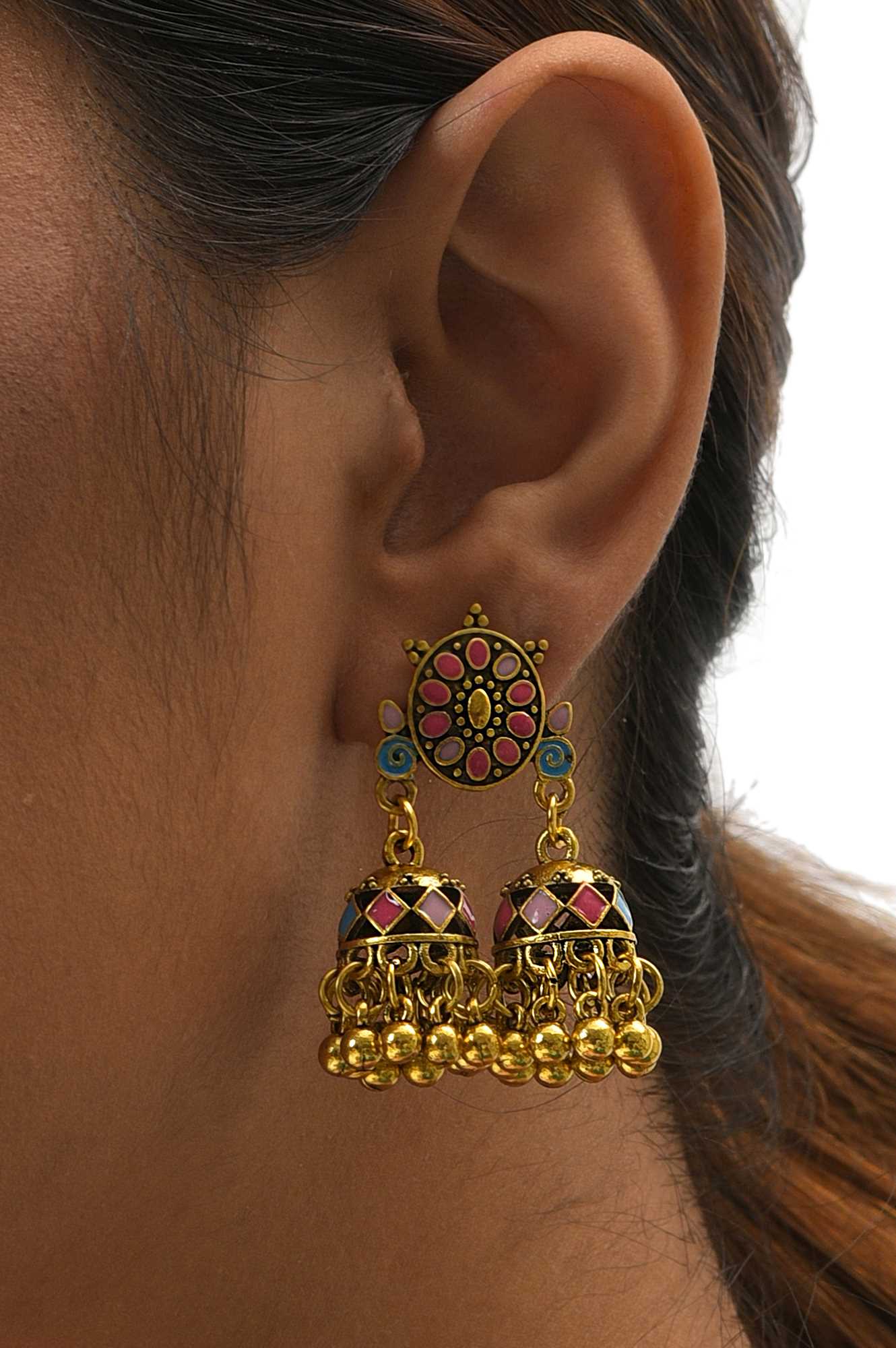 Multi Coloured Enamelled Jhumkas