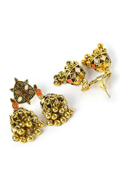 Brown And Orange Enamelled Jhumkas