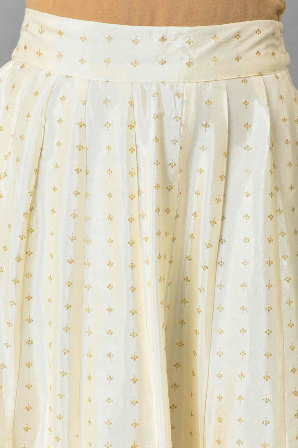 Mustard Yellow Kalidar Printed Dress With White Skirt And Chanderi Dupatta