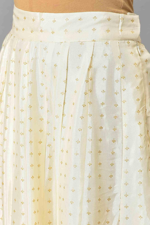 Mustard Yellow Kalidar Printed Dress With White Skirt And Chanderi Dupatta