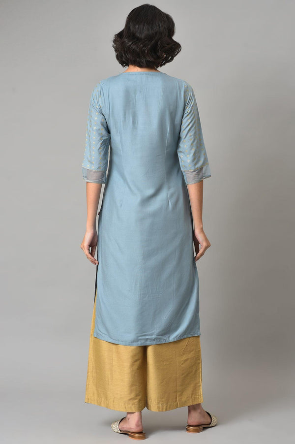 Light Blue Embroidered kurta With Gold Parallel Pants