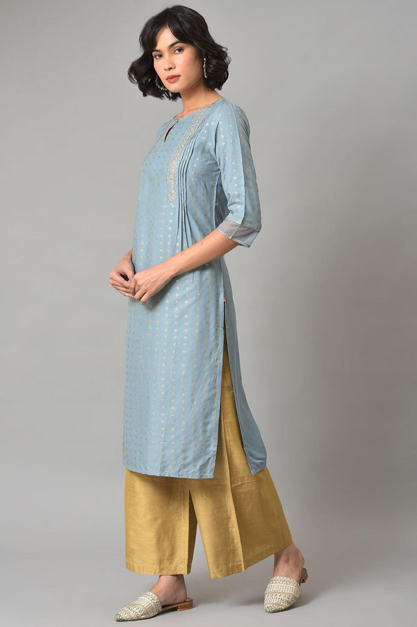 Light Blue Embroidered kurta With Gold Parallel Pants